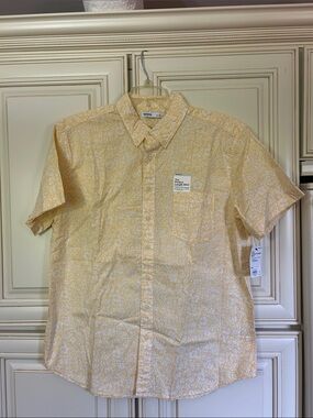 Sonoma Light Yellow Floral Short-Sleeve Button-Down Shirt